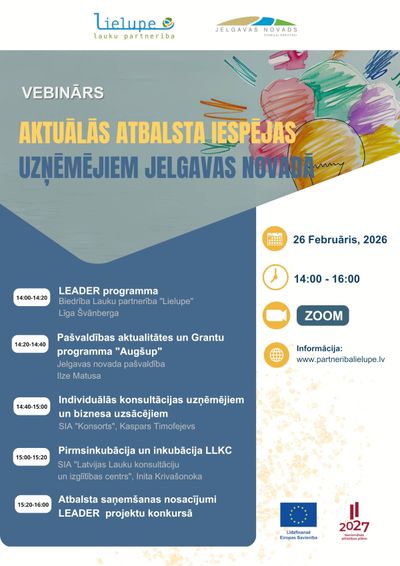 Vebinārs uzņēmējiem - aktuālās atbalsta iespējas Jelgavas novadā