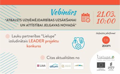 Vebinārs “Atbalsts uzņēmējdarbības uzsākšanai un attīstībai Jelgavas novadā”